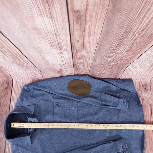 Pendleton Mens Size Large Trail Shirt Blue Virgin Wool Button Up Elbow Patch - Picture 14 of 14